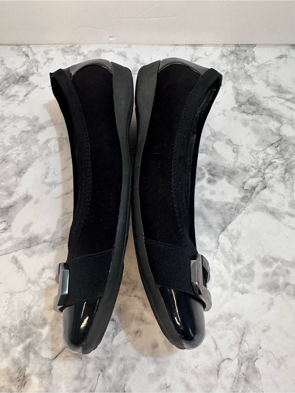 Anne Klein AK Sport Black Ballet Flats Square Toe Buckle Patent Cap Toe Size 6 - Picture 5 of 7